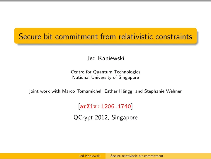 secure bit commitment from relativistic constraints