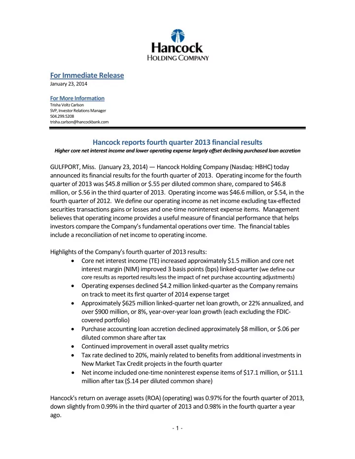 for immediate release january 23 2014 for more
