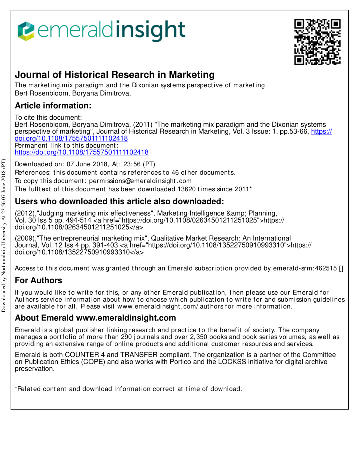 journal of historical research in marketing