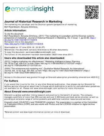Journal of Historical Research in Marketing  The marketing mix paradigm and the Dixonian systems