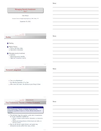 Managing Security Investment  Part I  Tyler Moore  Computer Science &amp; Engineering Department,