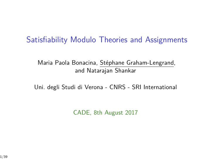 satisfiability modulo theories and assignments
