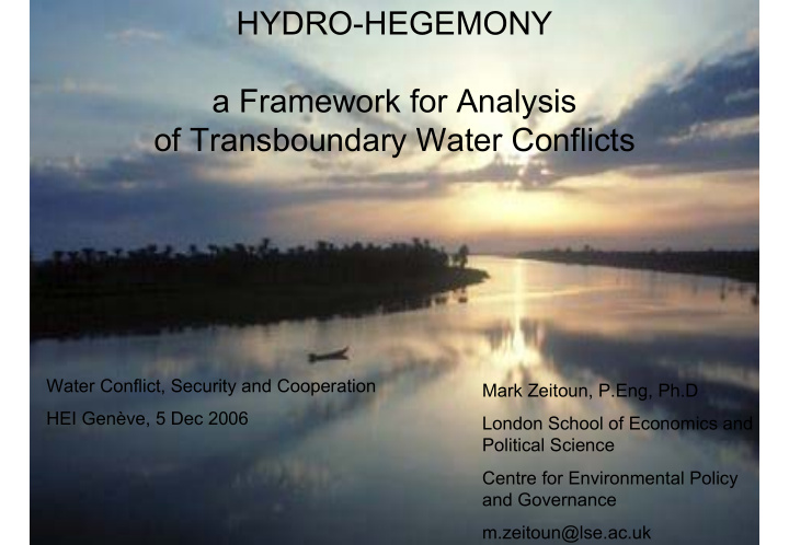 hydro hegemony a framework for analysis of transboundary