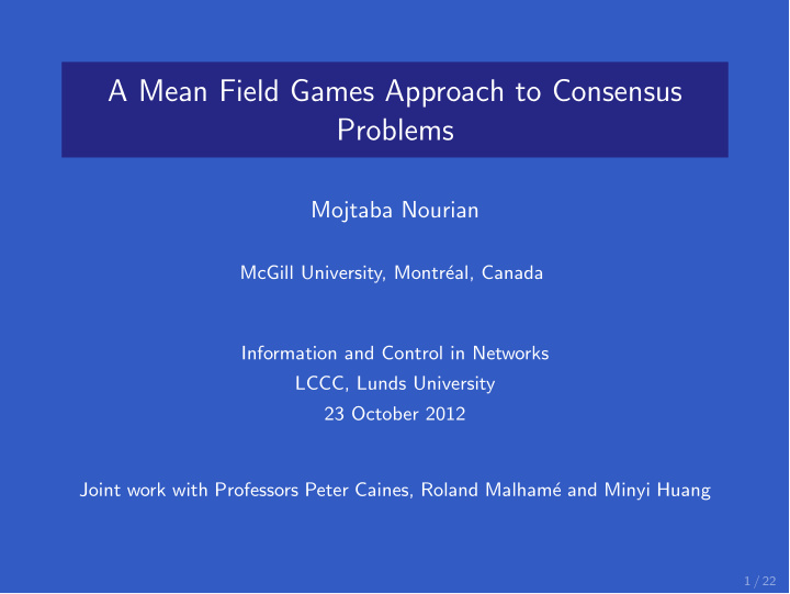 a mean field games approach to consensus problems
