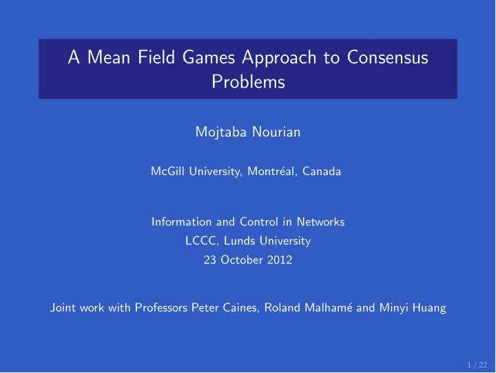 a mean field games approach to consensus problems
