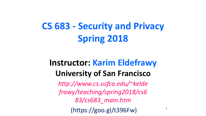 cs 683 security and privacy spring 2018