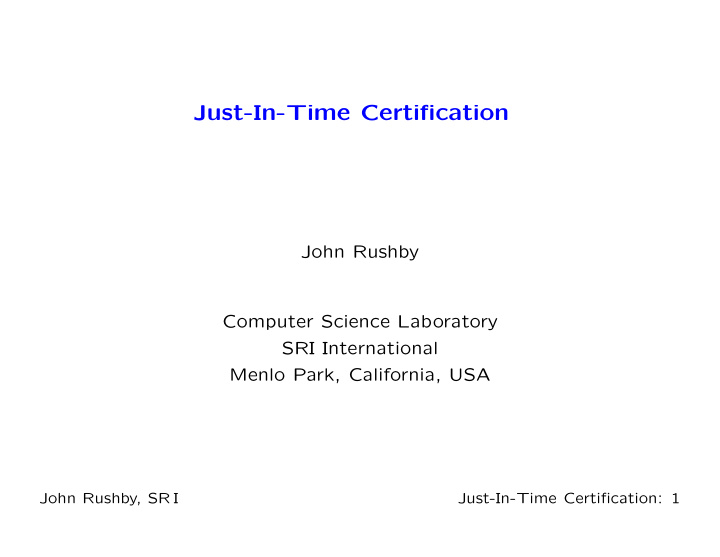 just in time certification