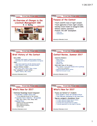 1/ 26/ 2017 Know how. Know now. Know how. Know now.  Purpose of the Contest  An Overview of Changes