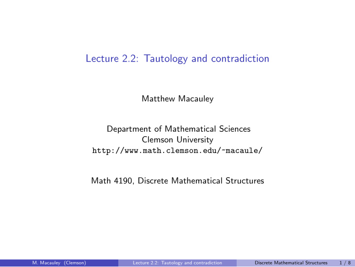 lecture 2 2 tautology and contradiction