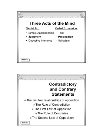Three Acts of the Mind  Mental Act:  Verbal Expression:   Simple Apprehension   Term