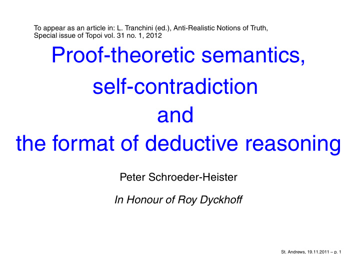 proof theoretic semantics self contradiction and the