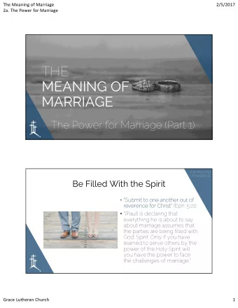 THE  MEANING OF  MARRIAGE  The Power for Marriage (Part 1)  THE MEANING  OF MARRIAGE  Be Filled