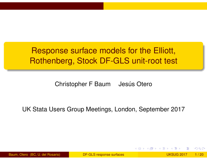 response surface models for the elliott rothenberg stock