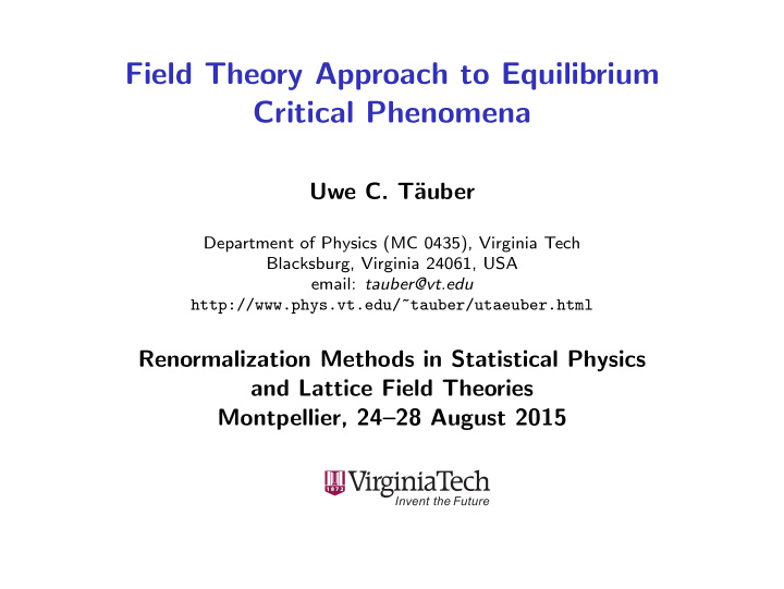 field theory approach to equilibrium critical phenomena