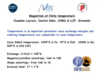 Magnetism at finite temperature  Claudine Lacroix, Insitut Nel, CNRS &amp; UJF, Grenoble