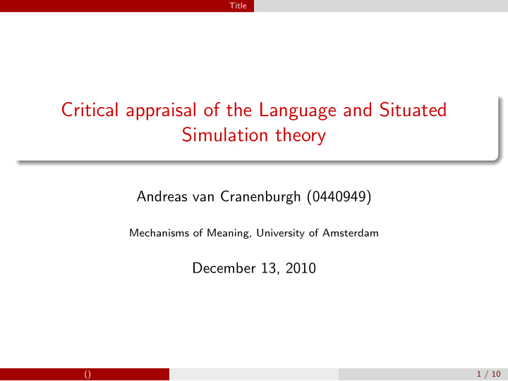 critical appraisal of the language and situated