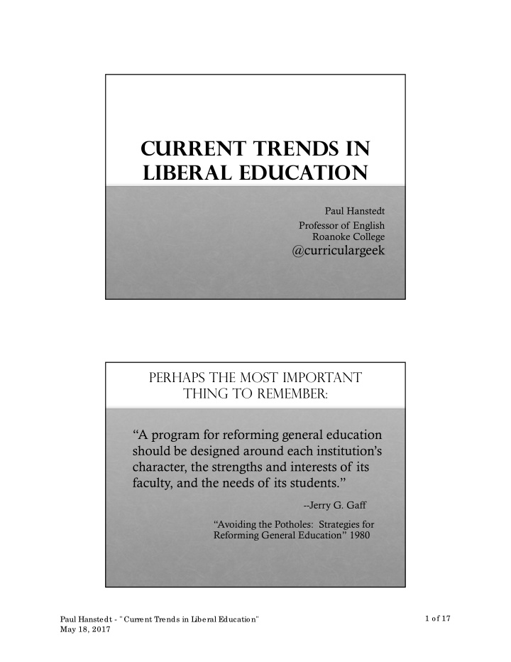 current trends in liberal education