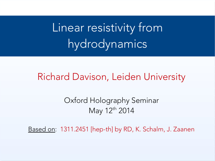 linear resistivity from hydrodynamics