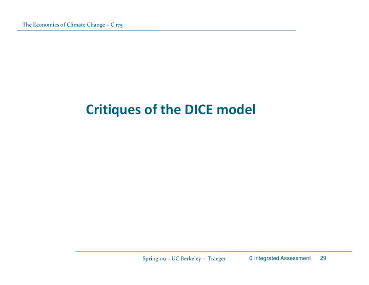 critiques of the dice model
