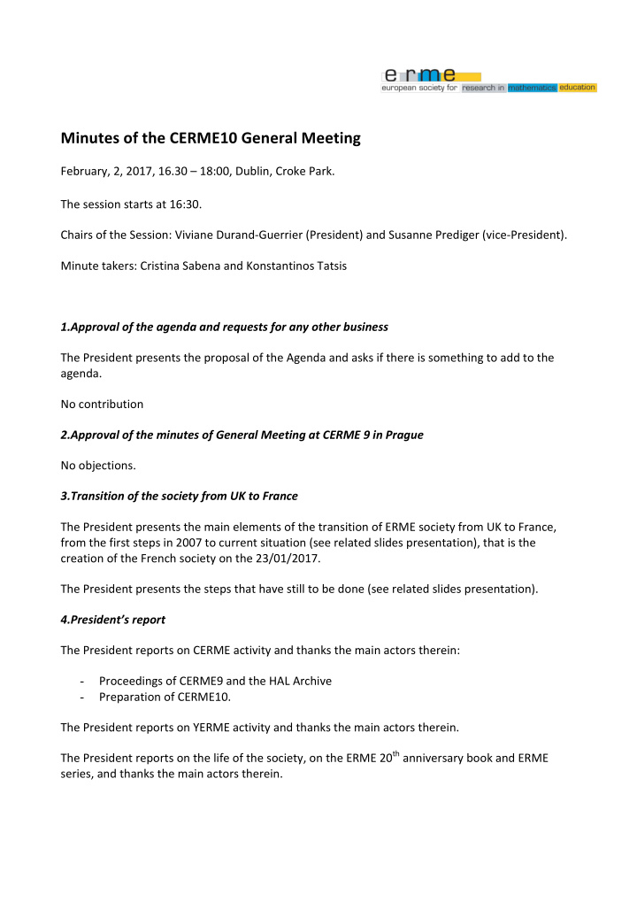 minutes of the cerme10 general meeting