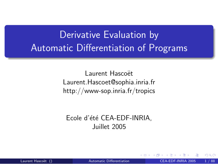 derivative evaluation by automatic differentiation of