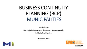 BUSINESS C  SS CONTI  TINUITY  Y  PLANN  NNING  NG (  (BCP)  MUNIC  ICIP  IPALIT  ITIE  IES  Ron