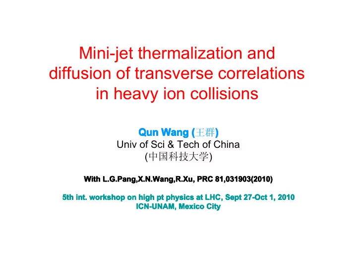 mini jet thermalization and diffusion of transverse