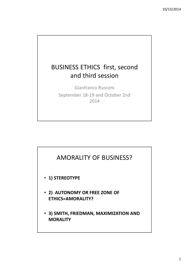 business ethics first second and third session