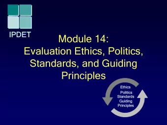 Module 14:  Evaluation Ethics, Politics,  Standards, and Guiding  Principles  Ethics  Ethics  Po