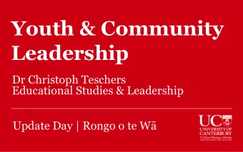 Youth &amp; Community  Leadership  Dr Christoph Teschers  Educational Studies &amp; Leadership