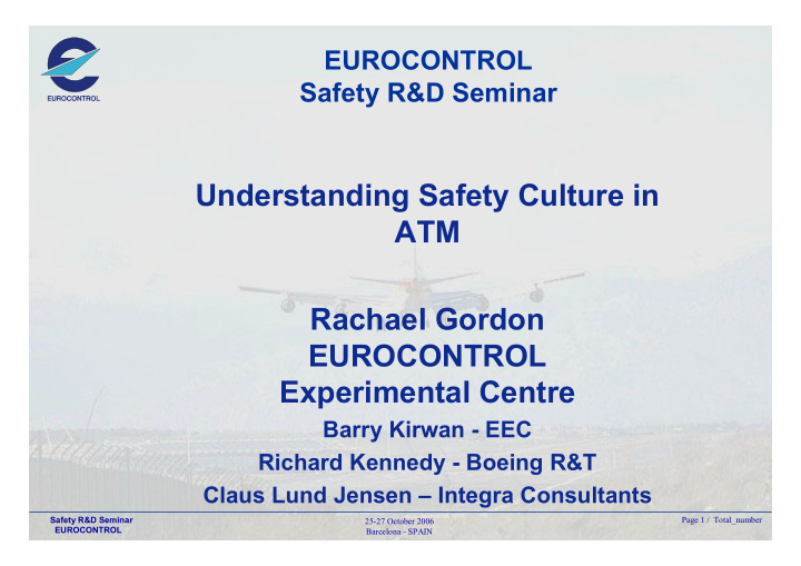 understanding safety culture in atm rachael gordon