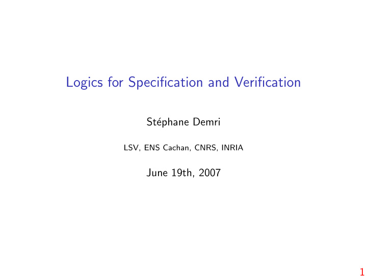 logics for specification and verification