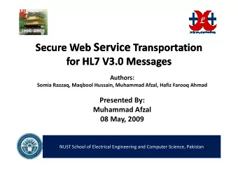 Secure Web Service Service Transportation  Secure Web  Transportation  for HL7 V3.0 Messages  for