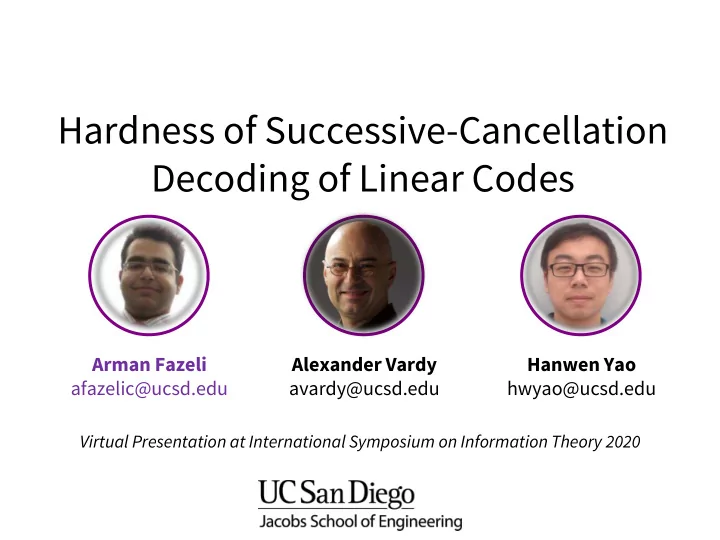 decoding of linear codes
