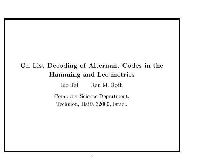 on list decoding of alternant codes in the hamming and