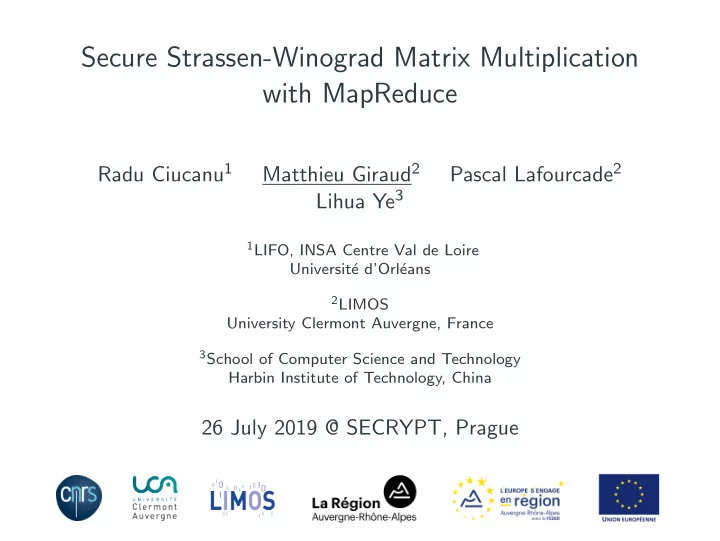 secure strassen winograd matrix multiplication with