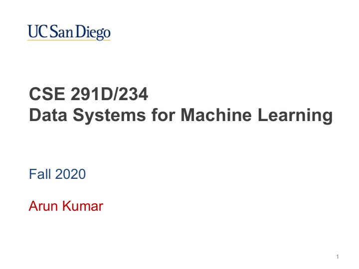 cse 291d 234 data systems for machine learning