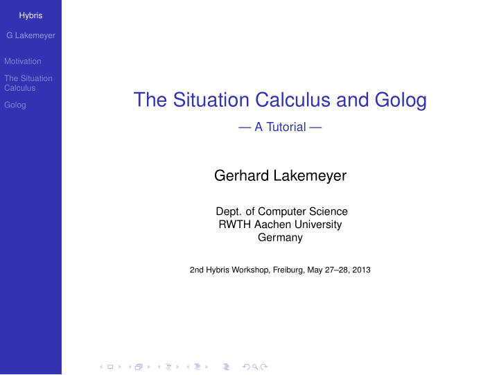 the situation calculus and golog
