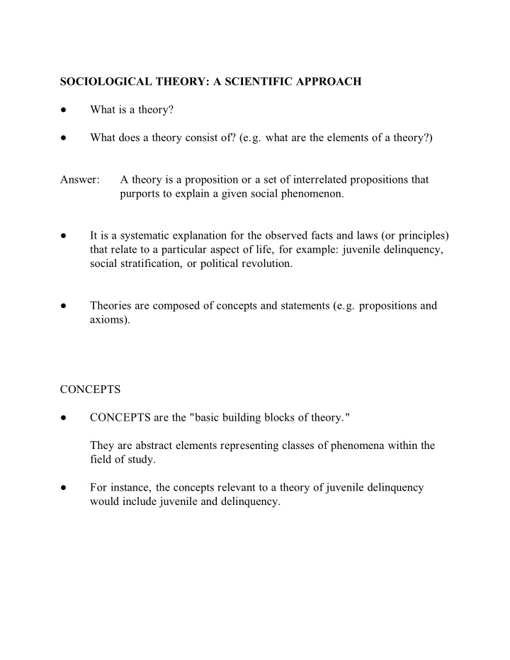 sociological theory a scientific approach what is a theory