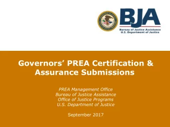 Assurance Submissions  PREA Management Office  Bureau of Justice Assistance  Office of Justice