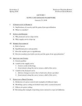 Economics 2  Professor Christina Romer  Spring 2018  Professor David Romer  LECTURE 3  SUPPLY AND