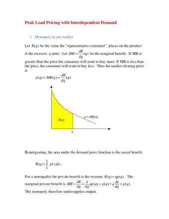 =   B q  ( )  p x dx  ( )  .  0  =  For a monopolist the private benefit is the revenue  R q  (