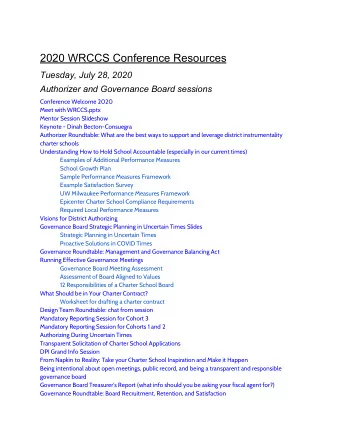 2020 WRCCS Conference Resources  Tuesday, July 28, 2020  Authorizer and Governance Board sessions