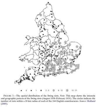 F IGURE 3.The spatial distribution of the Swing riots. Note : This map shows the intensity  and