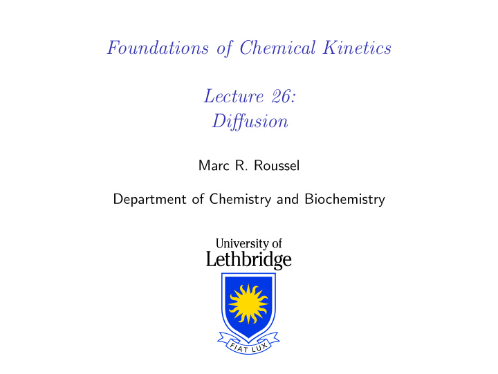 foundations of chemical kinetics lecture 26 diffusion