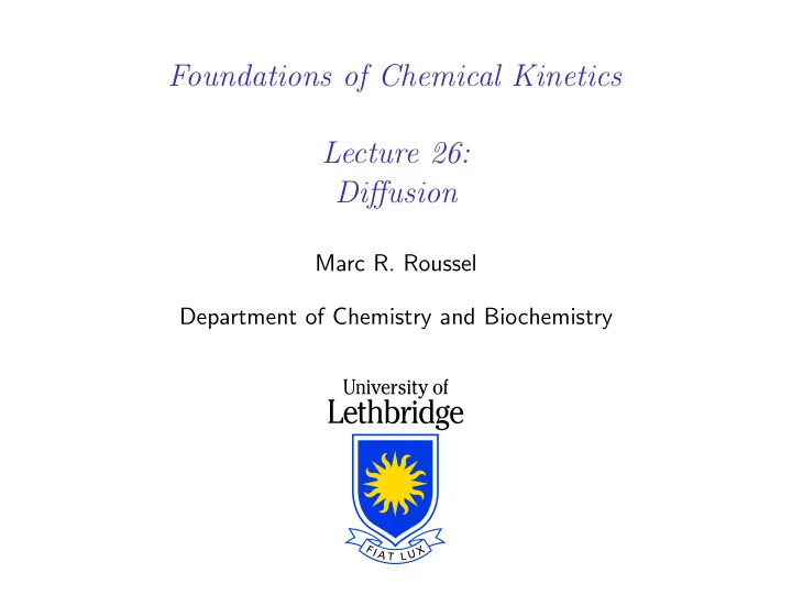foundations of chemical kinetics lecture 26 diffusion
