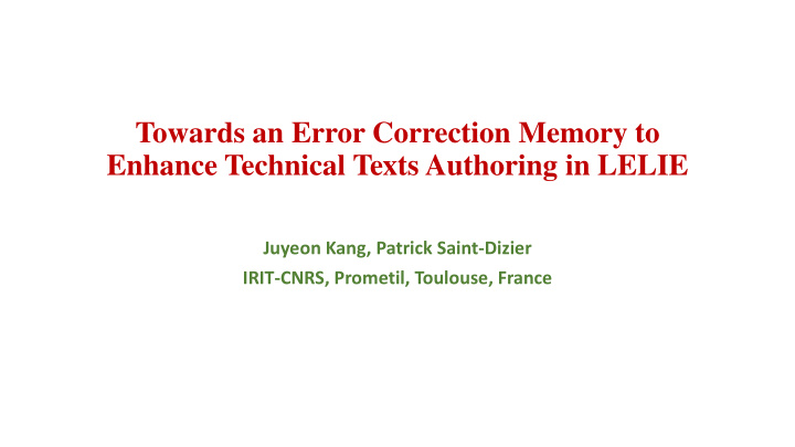 towards an error correction memory to