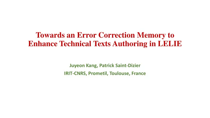 towards an error correction memory to