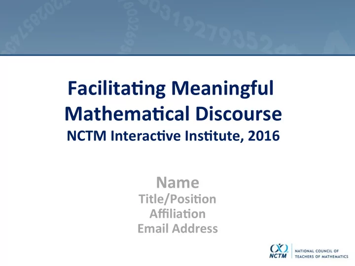 facilita ng meaningful mathema cal discourse