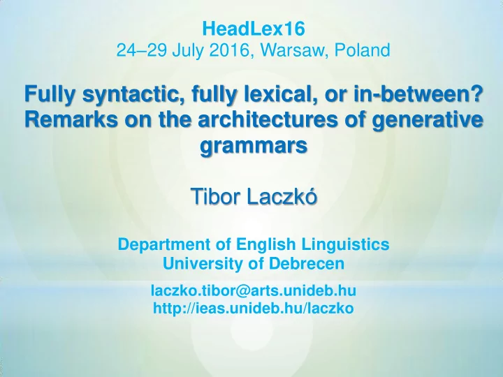 remarks on the architectures of generative